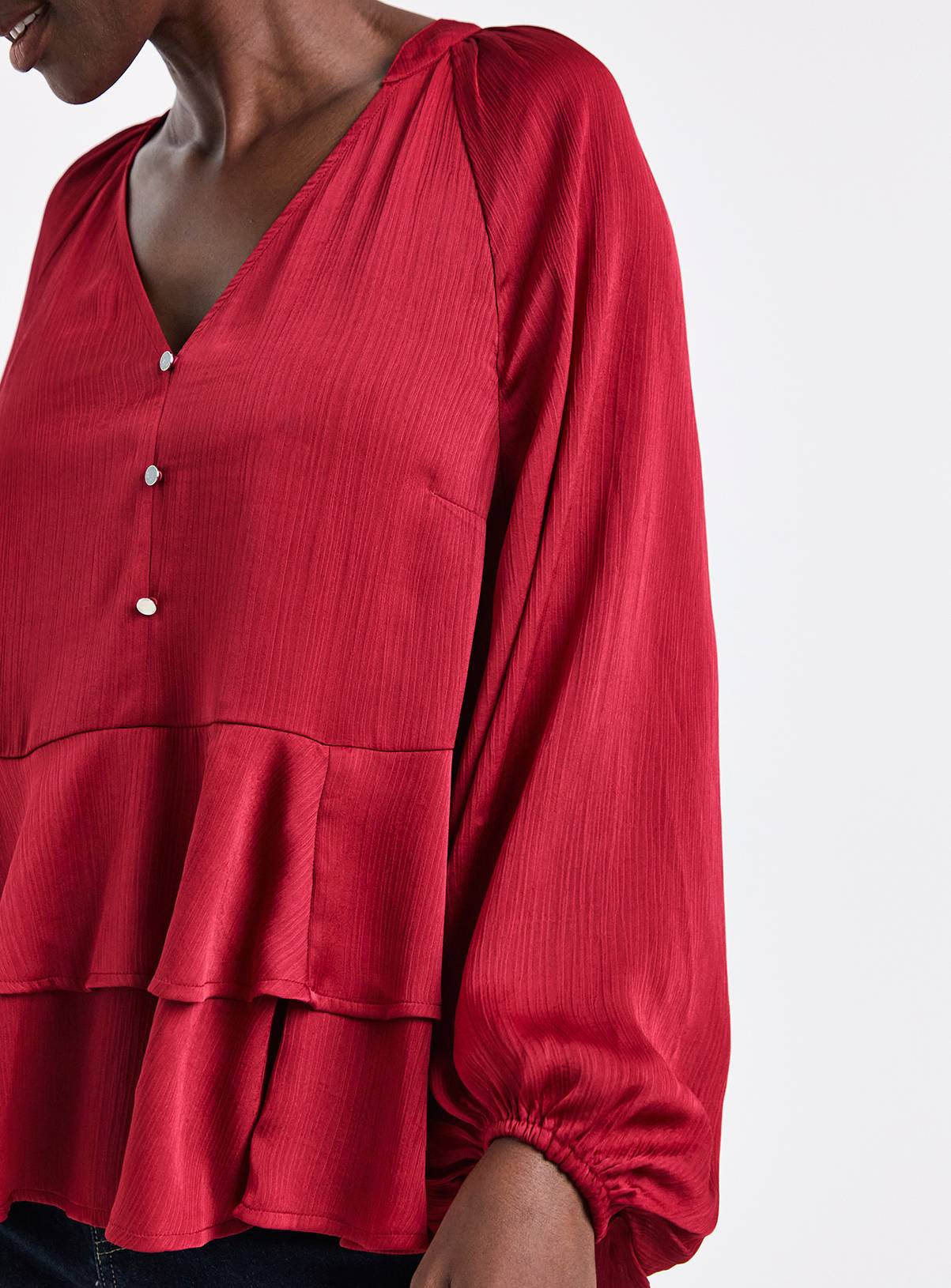 JD WILLIAMS Red Satin Peplum Blouse 16 - Image 4